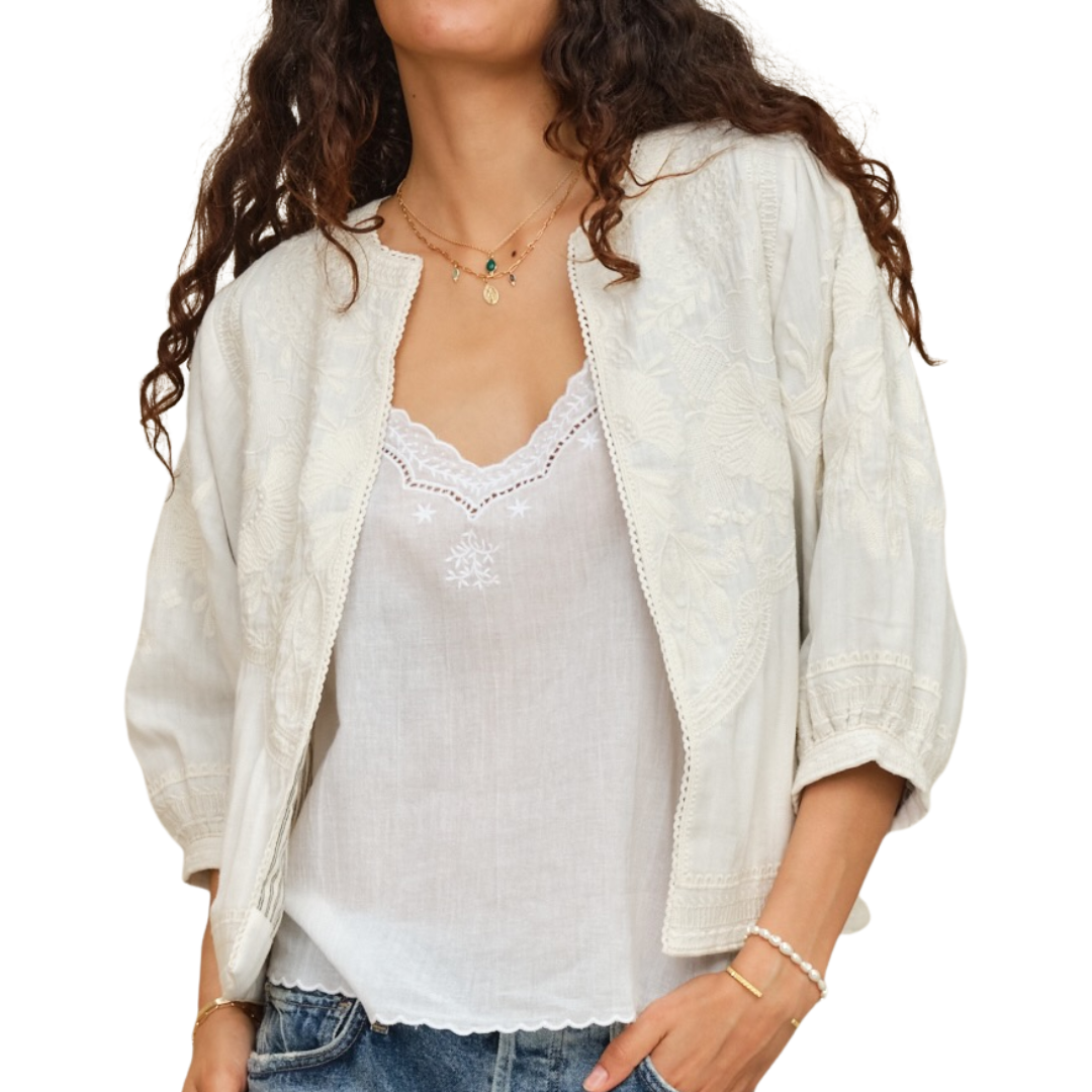 Avery Embroidered Jacket in Ivory
