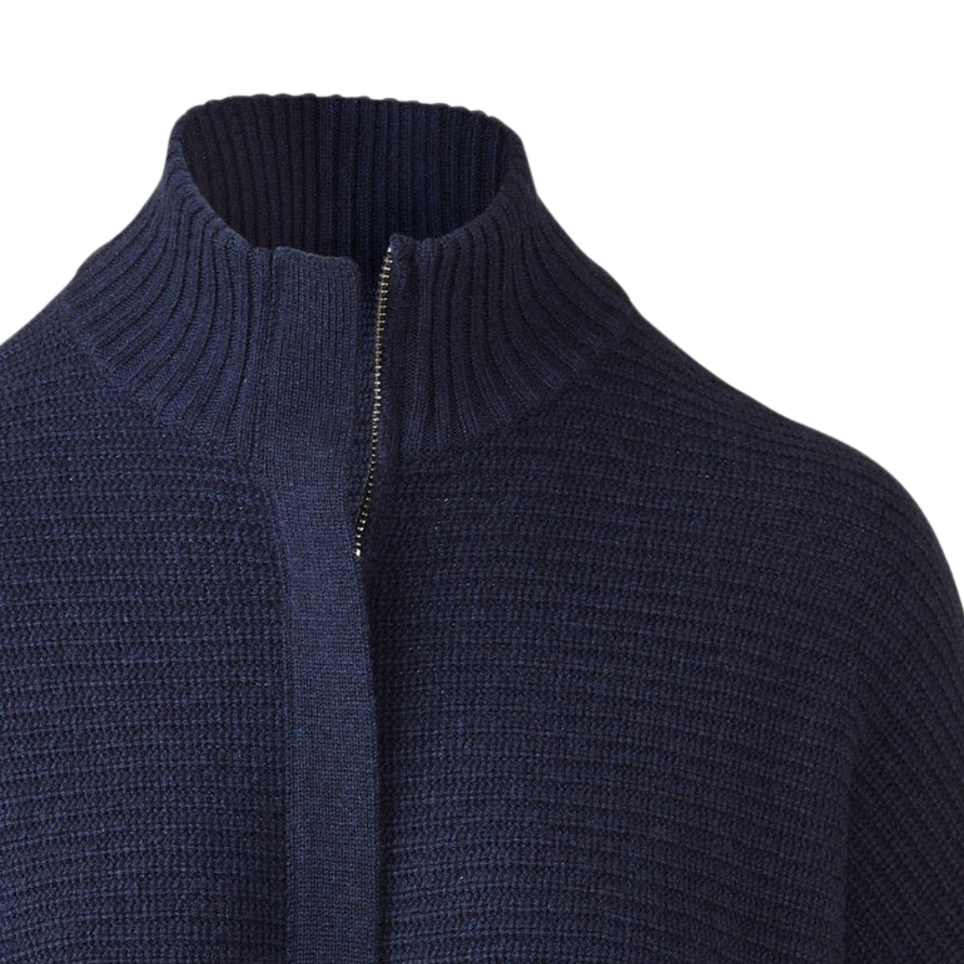 Rib Zip Mock S/L Cardigan in Navy