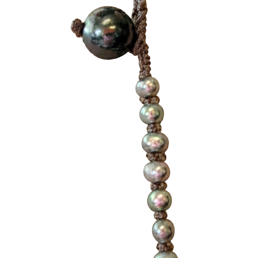 Large White Baroque Pearl 34" Necklace in Grey