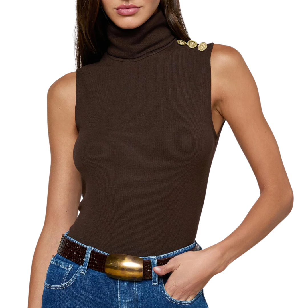 Ceci Sleeveless Turtleneck in Coffee Bean
