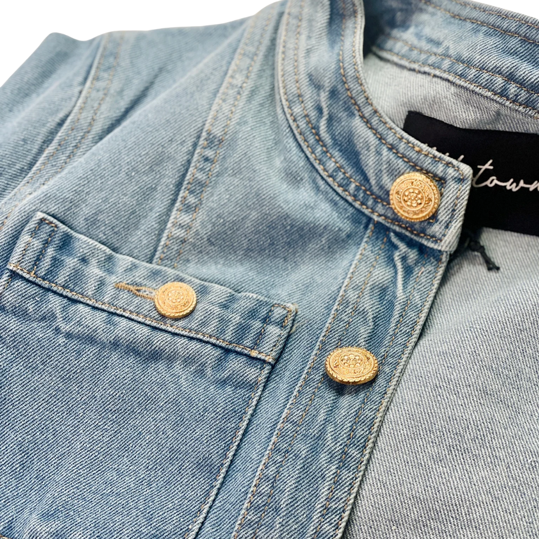Collarless Jacket in Light Indigo