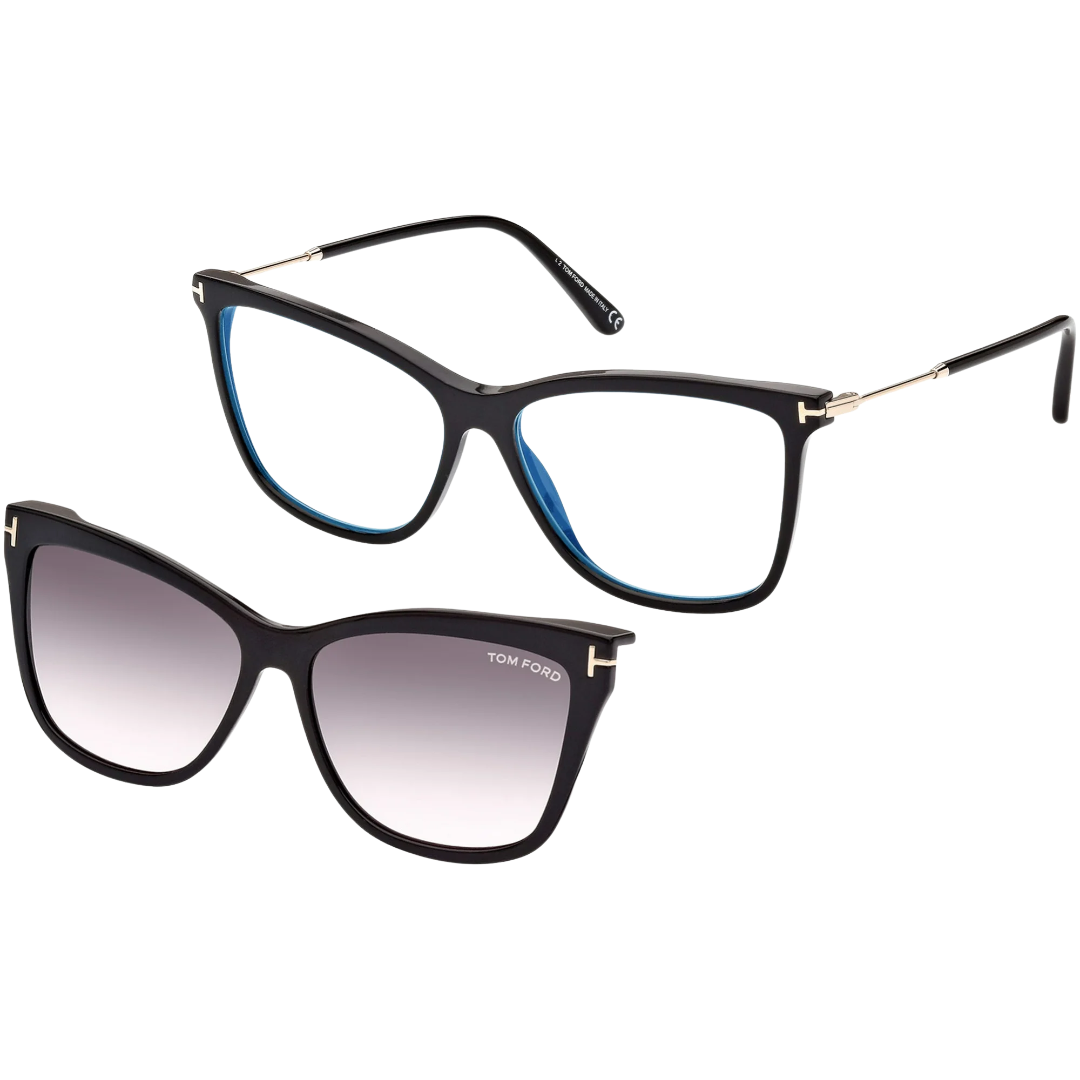 Blue Block Square Opticals With Clip On Sunglasses in Shiny Black/Violet