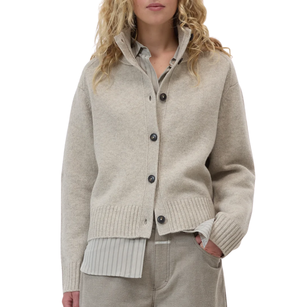 Roll Neck Cardigan in Silt Grey