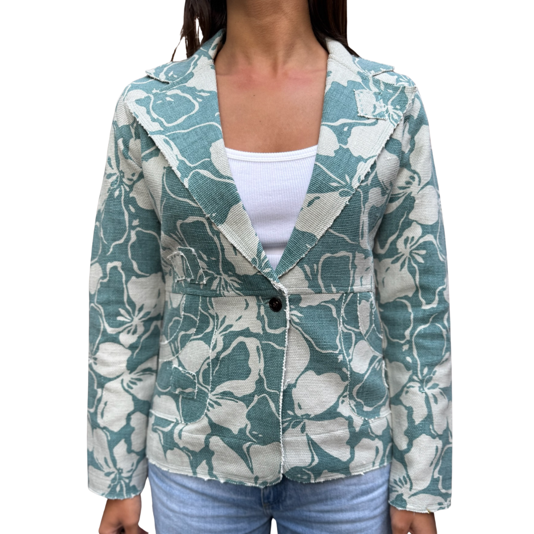 Hibiscus Flower Blazer in Blue/Grey