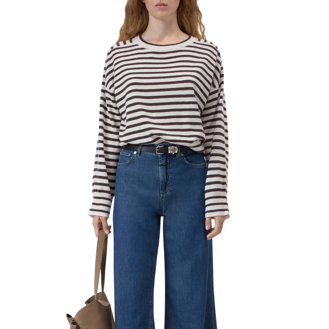 Striped Cashmere Jumper in Mahogany Brown