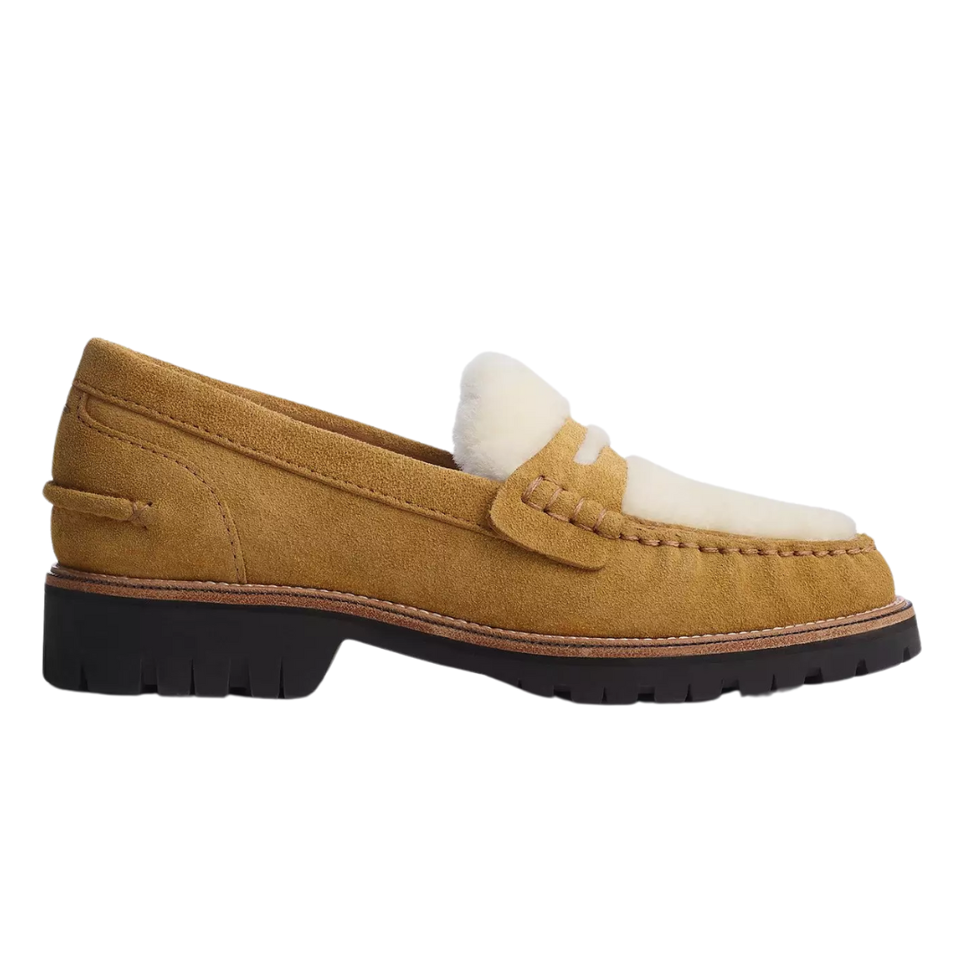 Corey Suede Shearling Loafers in Caramel