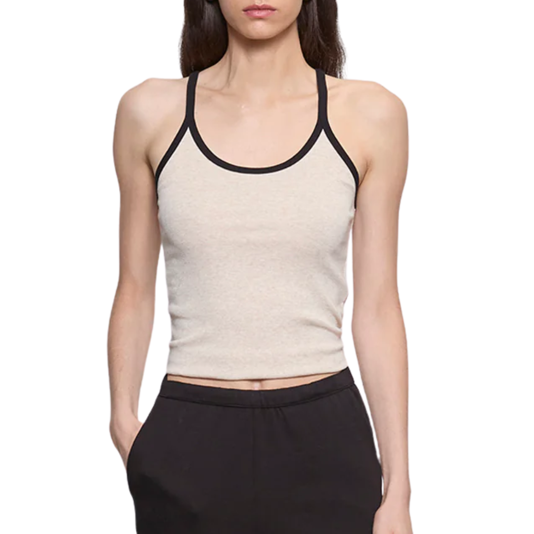 Cotton Classic Ringer Scoop Tank in Wheat/Black