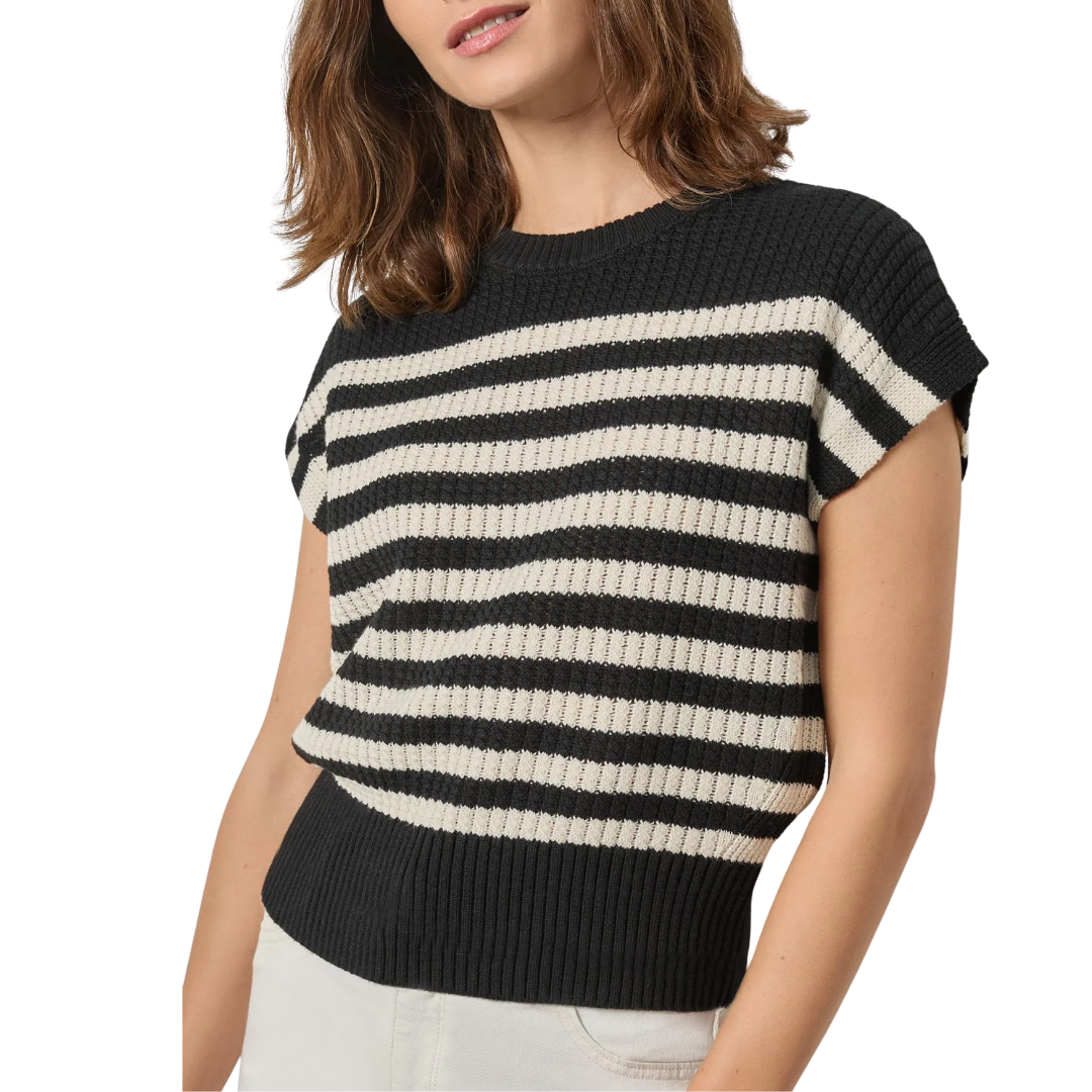 Textured Wedge Sweater in Jet Black Stripe