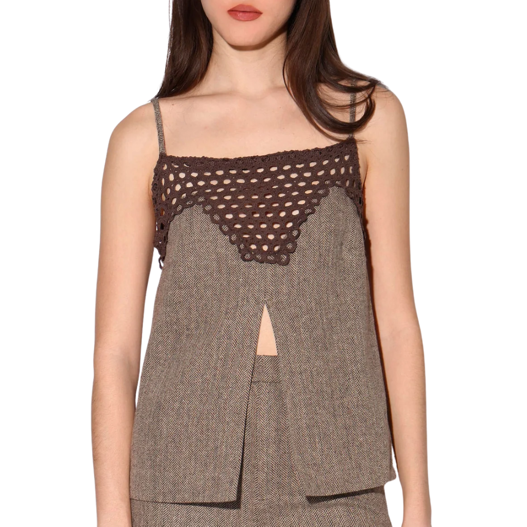 Sabine Top in Brown Herringbone