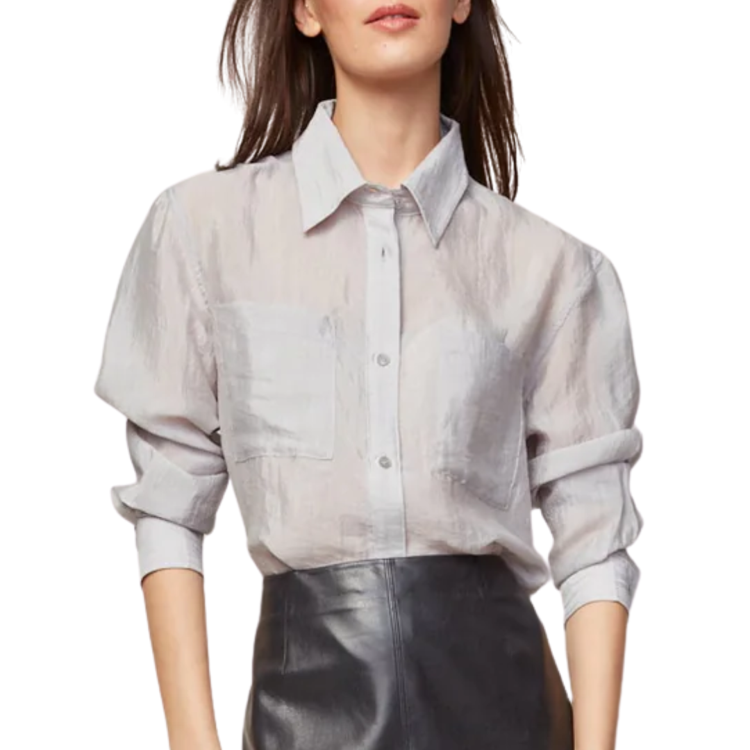 Bijou Transparent Buttoned Blouse in Grey