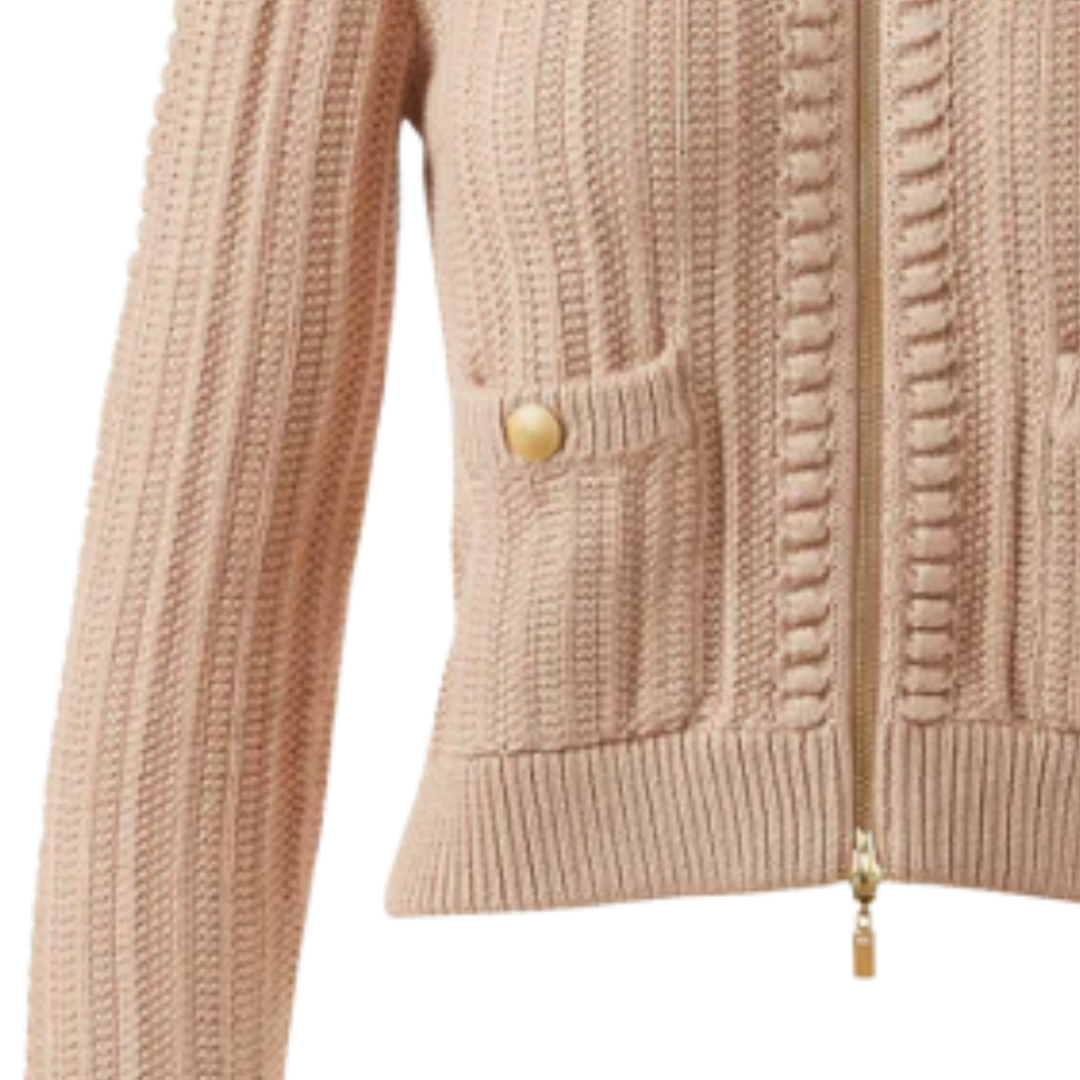 Bobble Zip Cardigan in Latte