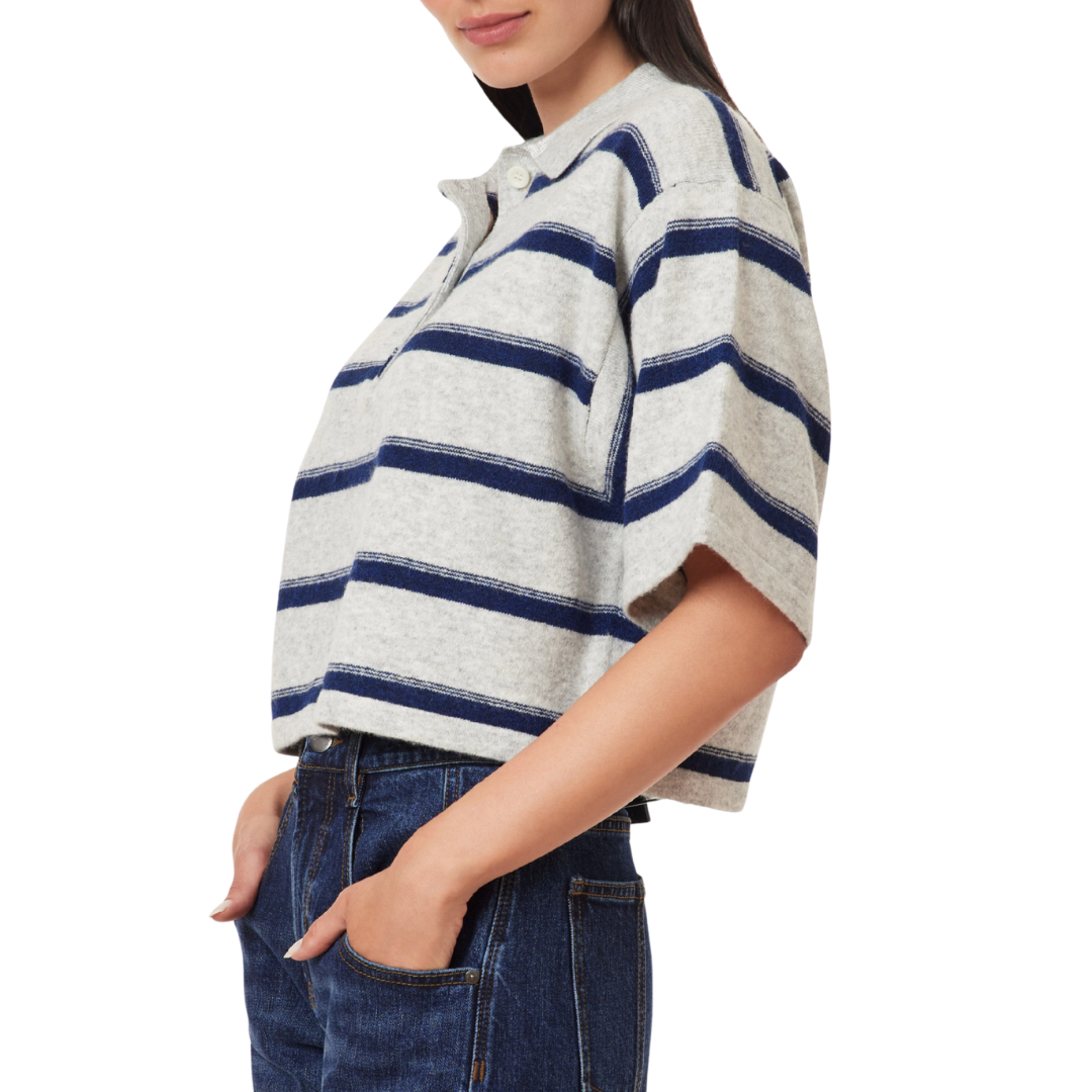 Striped Rugby Sweater in Heather Grey