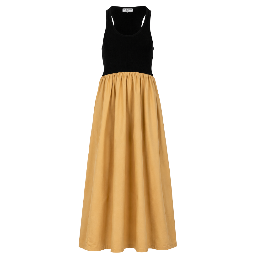 Cotton Cashmere Mixed Media Tank Dress in Black