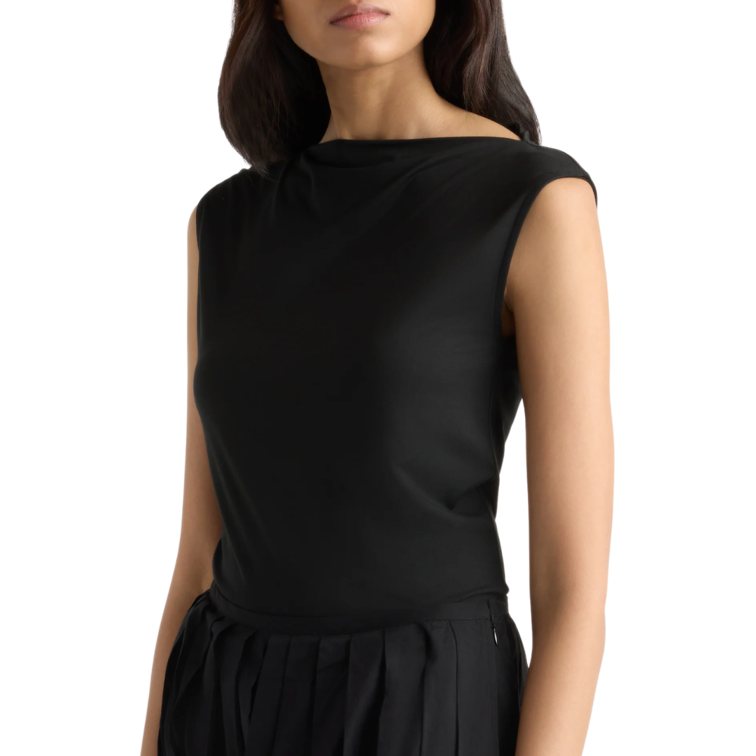 Esme Sleeveless Slit-Neck Tank in Black