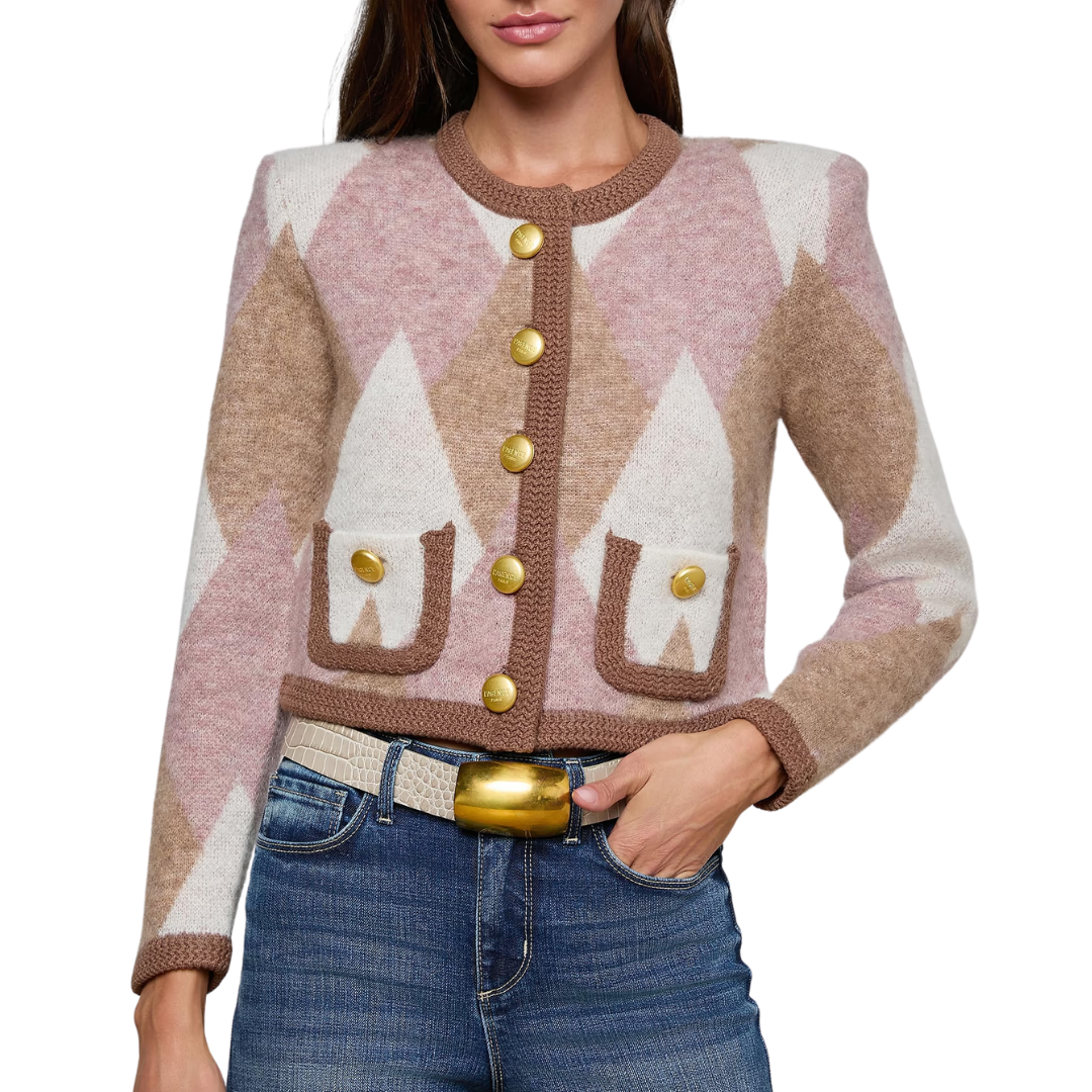 Siobhan Cardigan in Natural/Mauve Multi Argyle