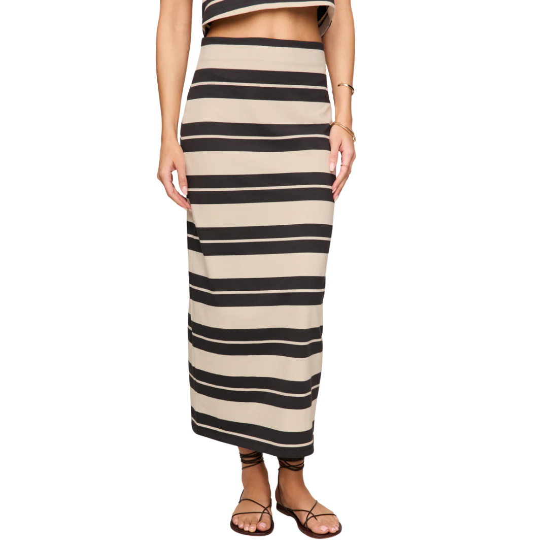 Gail Striped Midi Skirt in Ash Black