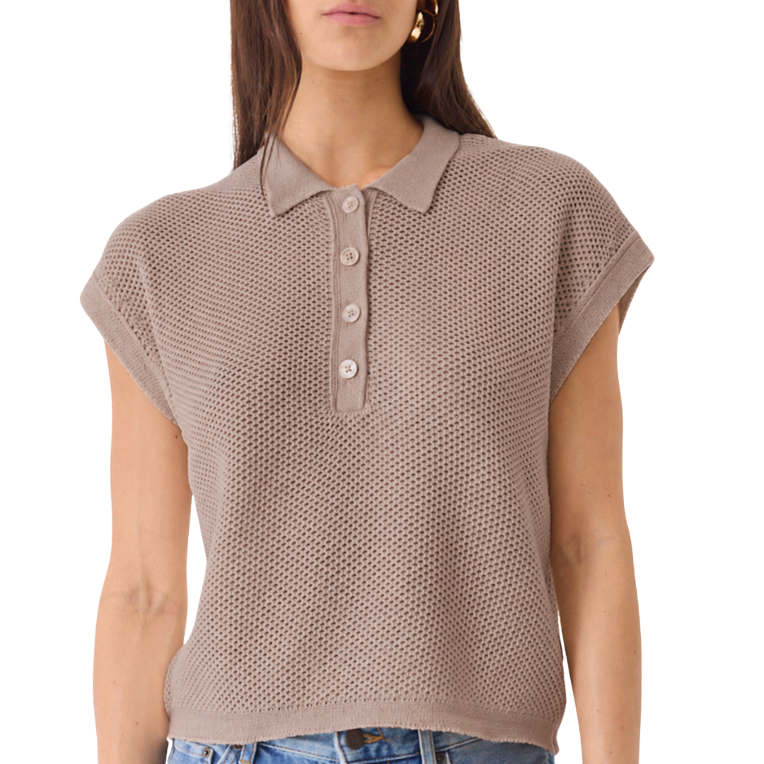 Organic Cotton Knit Cap Sleeve Polo in Coffee Latte