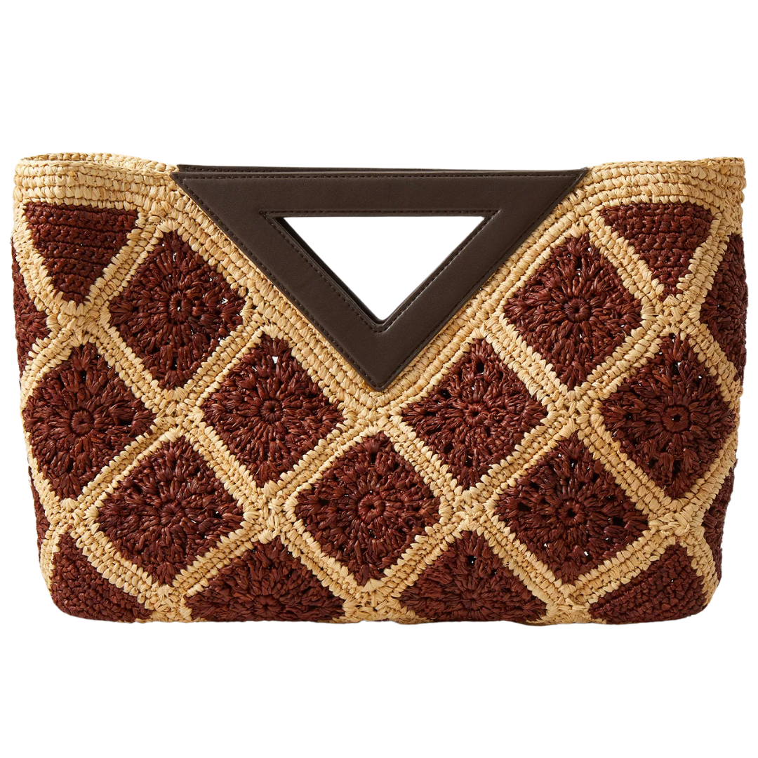 Raffia Vesper Clutch in Espresso Multi