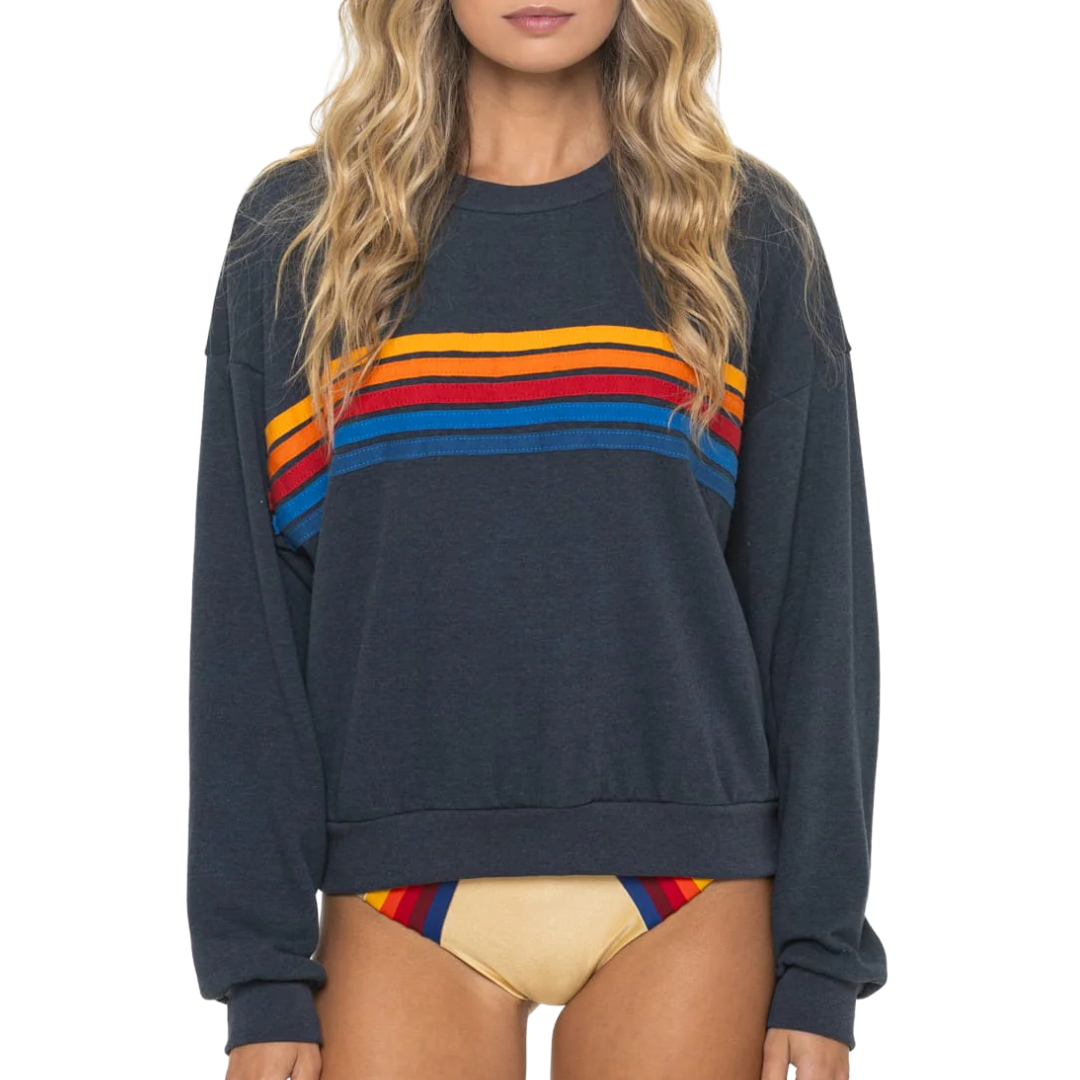 5 Stripe Relaxed Crew Sweatshirt in Charcoal