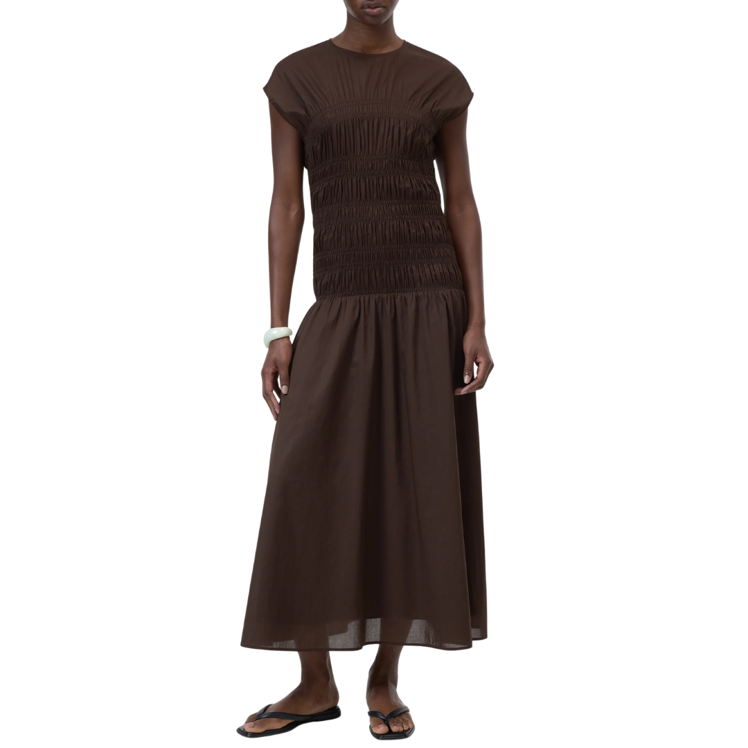 Smocked Dress in Maple Brown