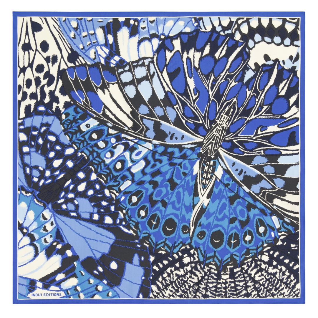 Square Papillons Scarf in Blue