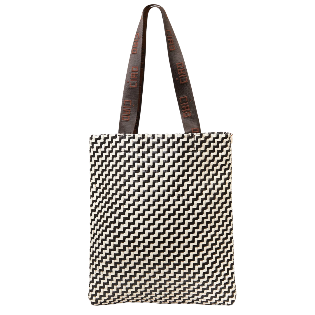 Carryall Tote in Black & Cream Woven Zig Zag