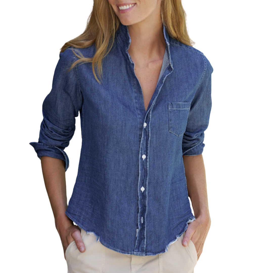 Barry Tailored Button-Up Shirt in Distressed Indigo Washed Denim