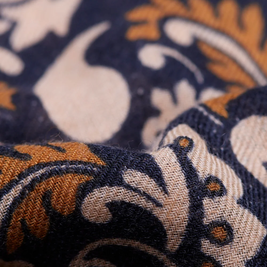 Bandana Flowers Wool Cashmere in Navy