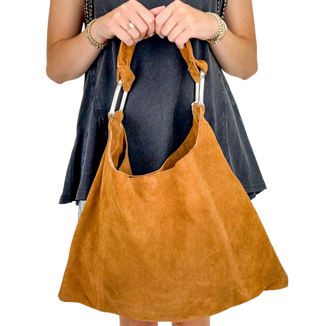 Bobbi Slouch Suede Tote in Saddle