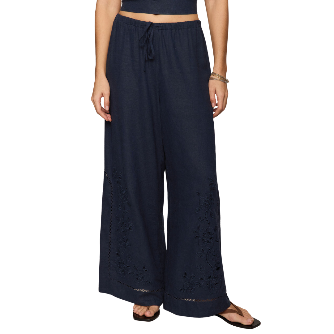 Sid Embroidered Woven Pants in Eclipse