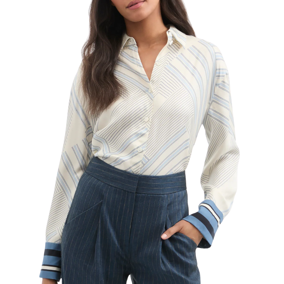 Delila Silk Blouse in Dove/Blue Lake Multi