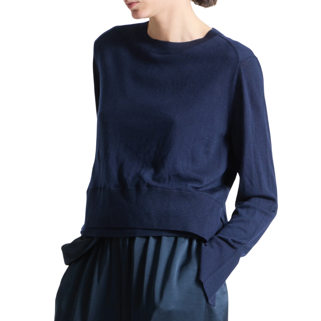 Elodie Layered Crewneck Knit in Navy