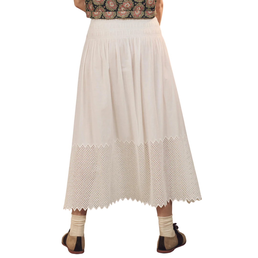 The Canary Skirt with Honeycomb Eyelet in White