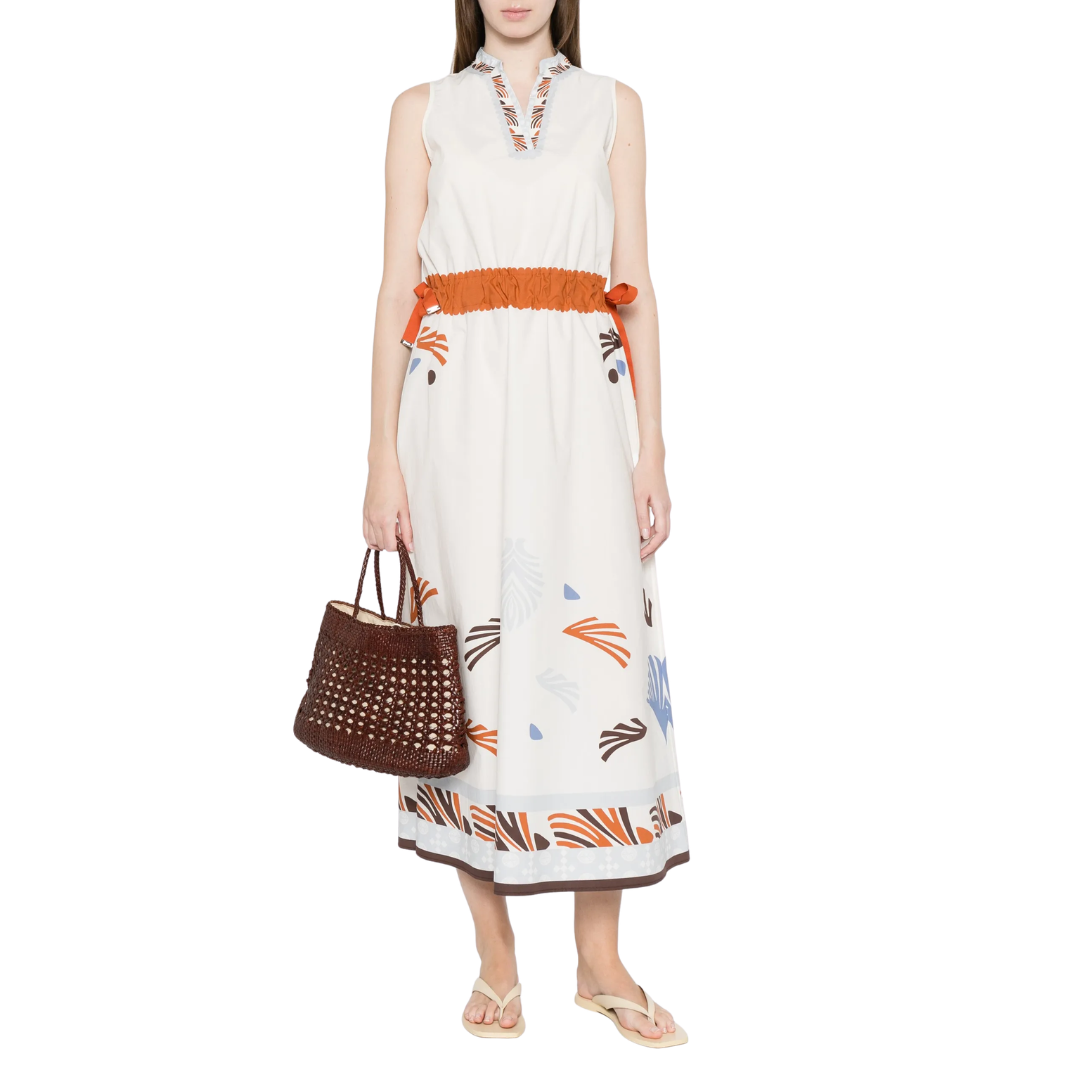 Woven Pattern Hem Midi Dress in Multi