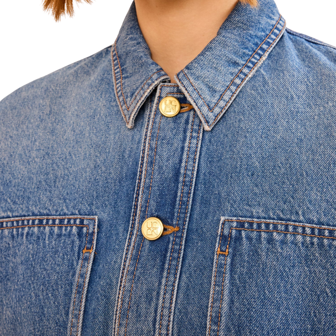 The Arquette Denim Peplum Jacket in Danube