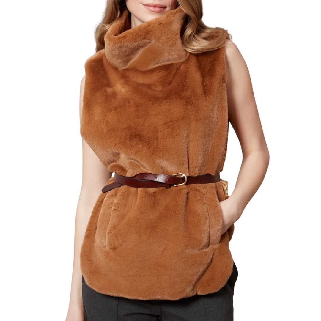 Furry Slip-On Faux Fur Dickey in Camel