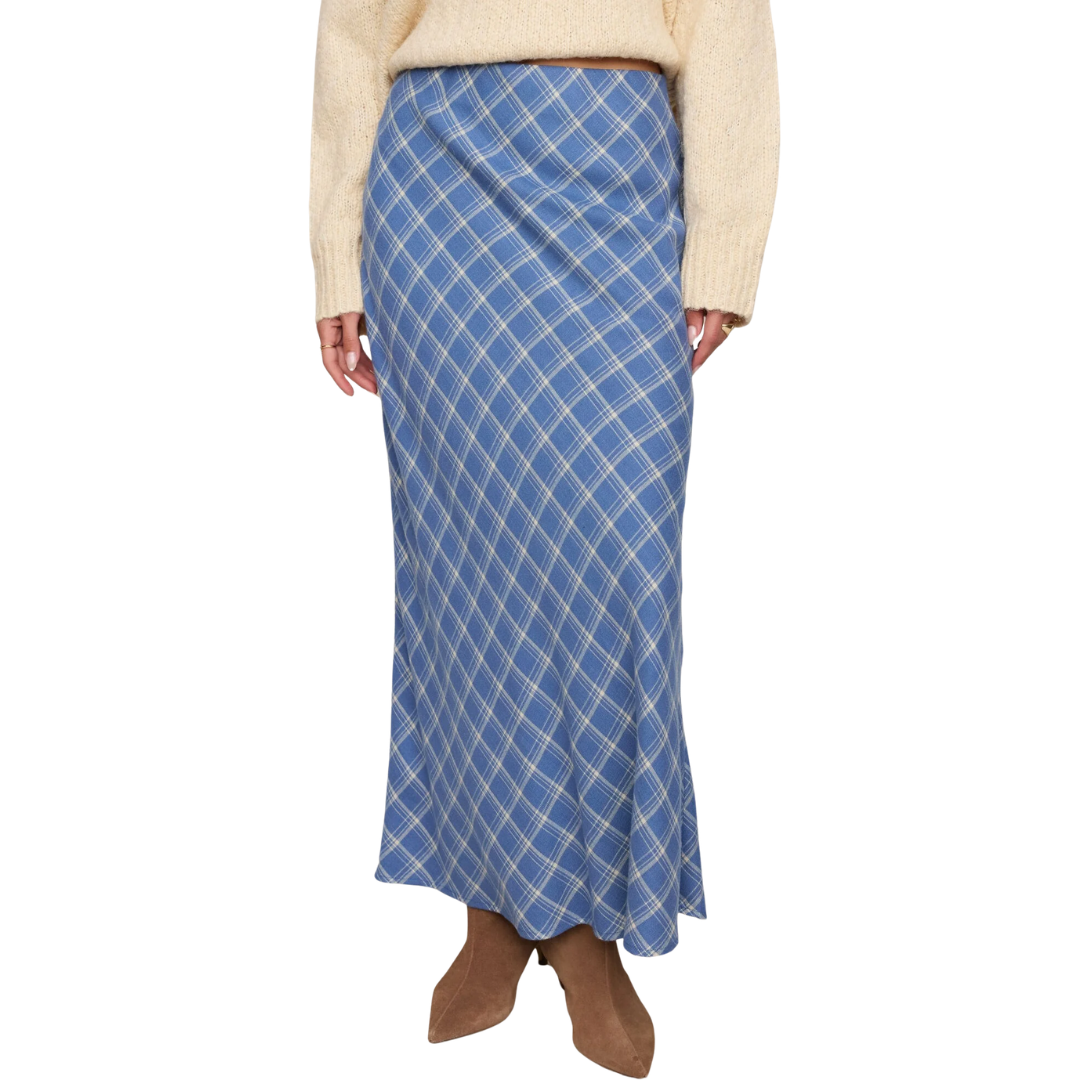 Europa Plaid Maxi Skirt in Mystic Blue