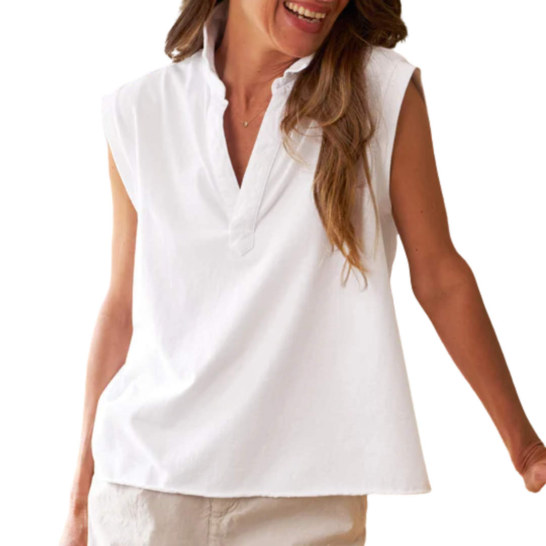 Olivia Popover Henley Tank in White
