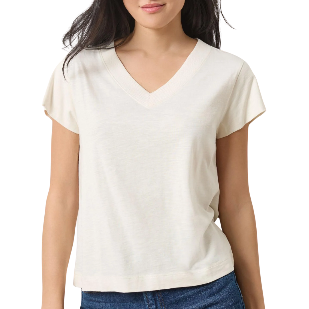 Relaxed Short Sleeve V-Neck in Talc