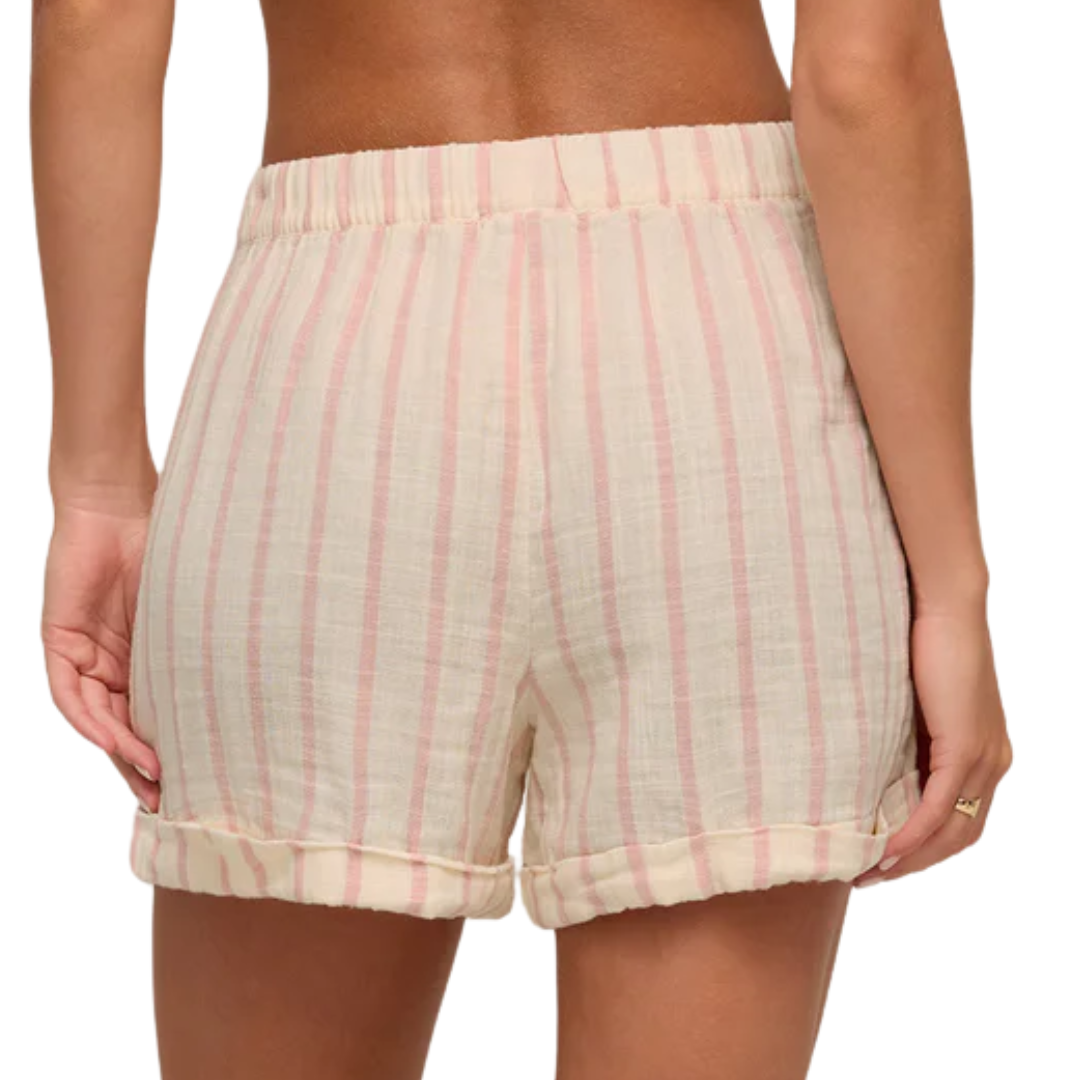 Morning Stripe Gauze Short in Bone