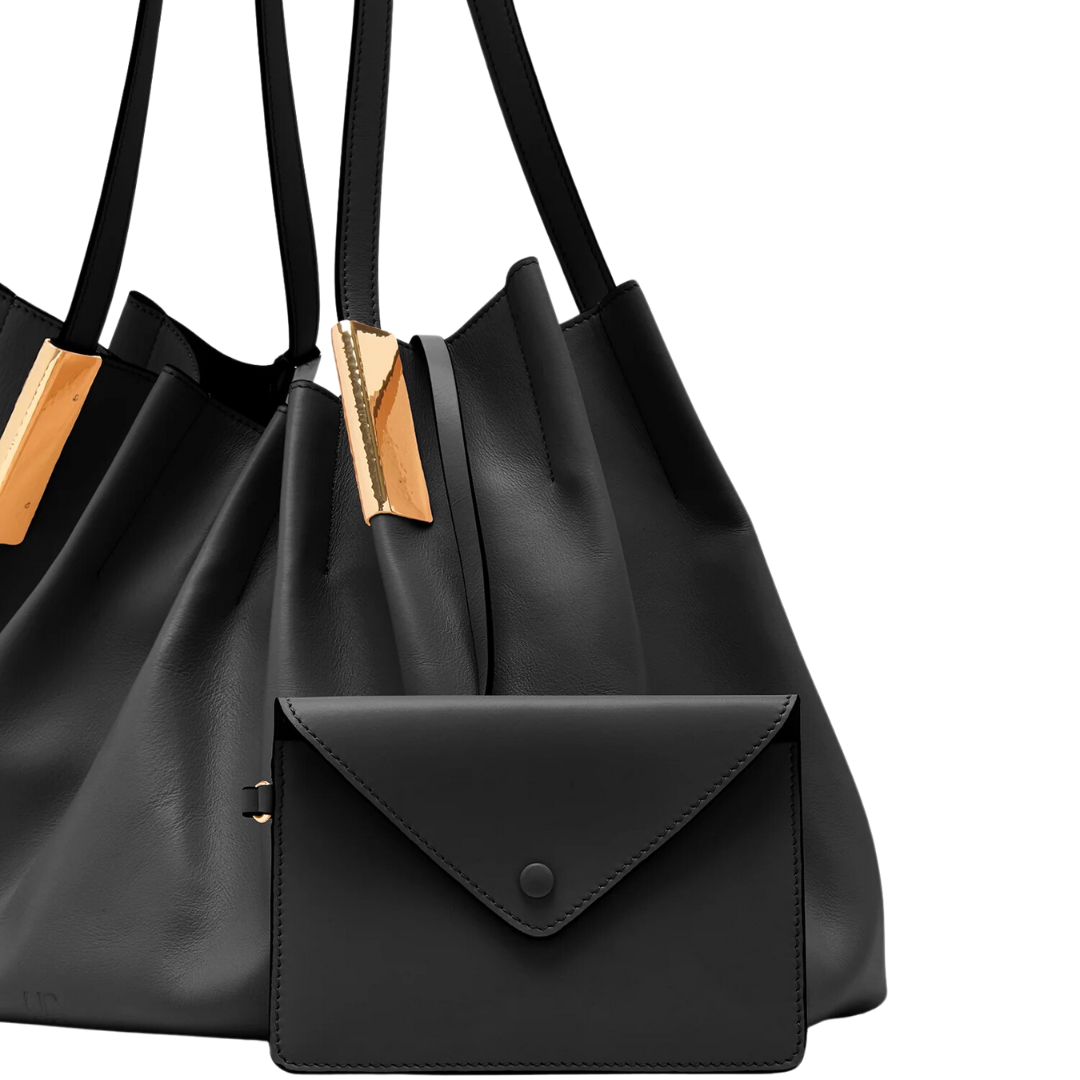 Isadora Ruched East-West Tote in Noir