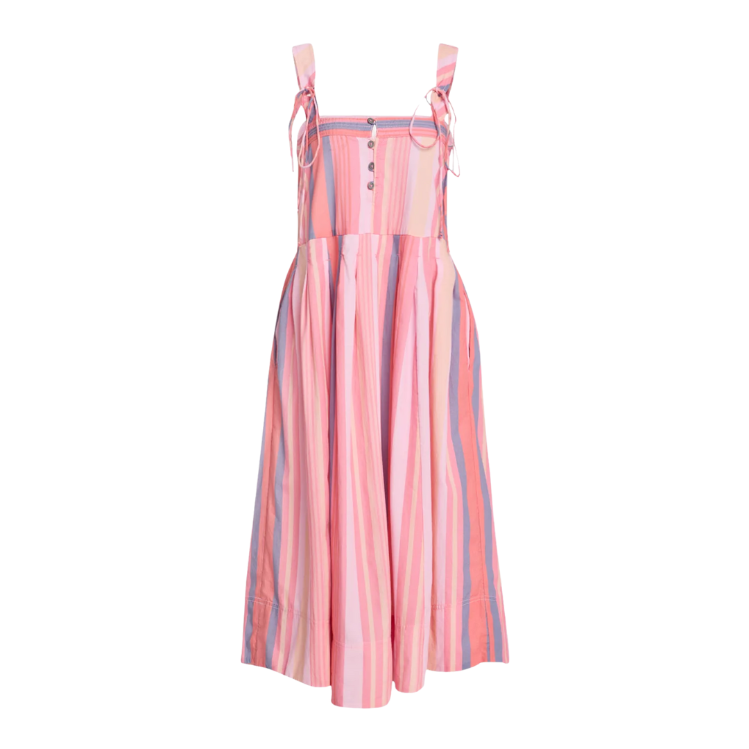 Primavera Striped Midi Dress in Strawberry Combo