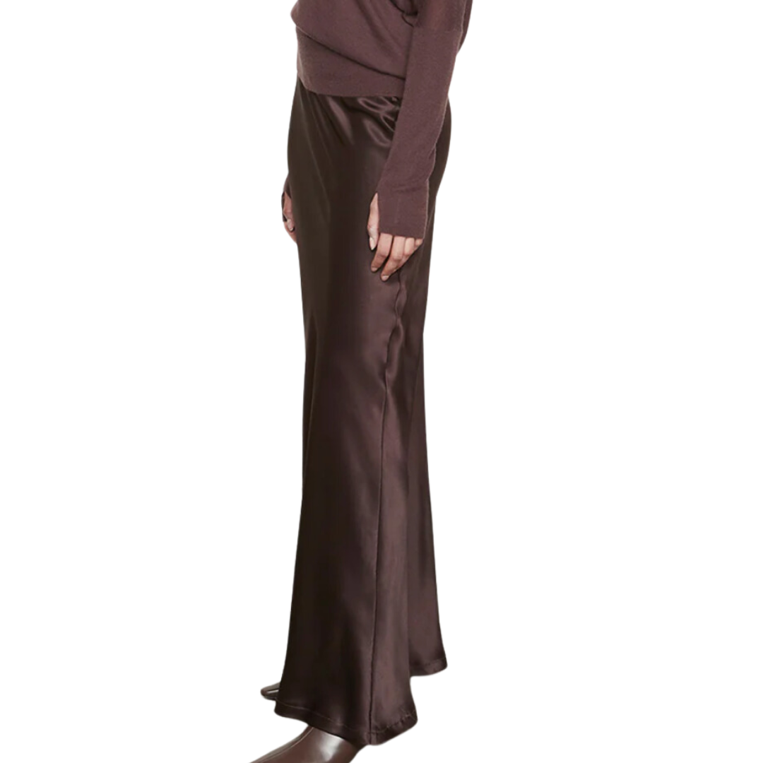 Silk Full Length Skirt in Brown