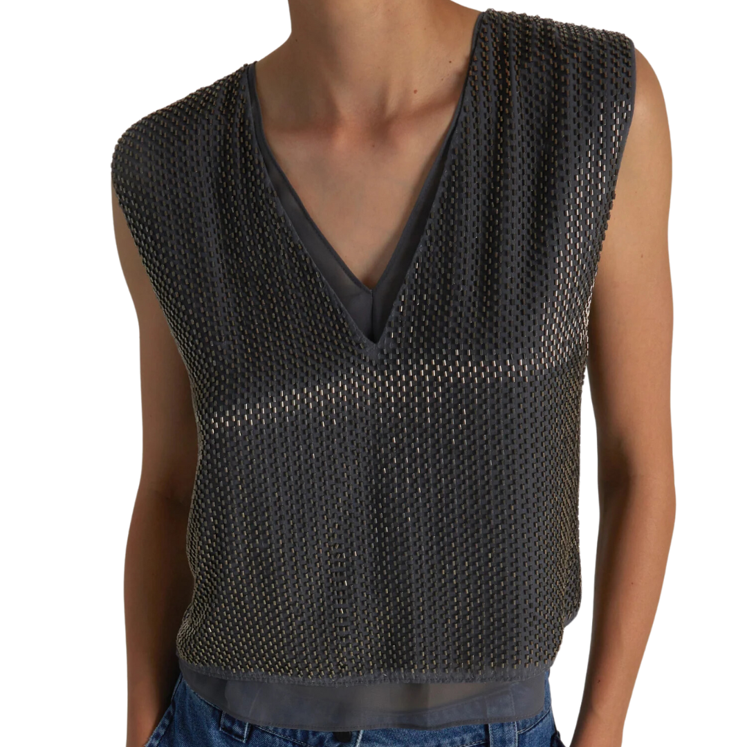 Cassidy Beaded Top in Thunder