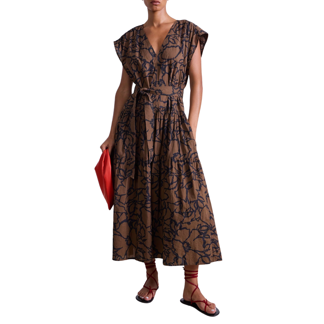 Agathe Tiered Maxi in Large Lace Floral Chocolate