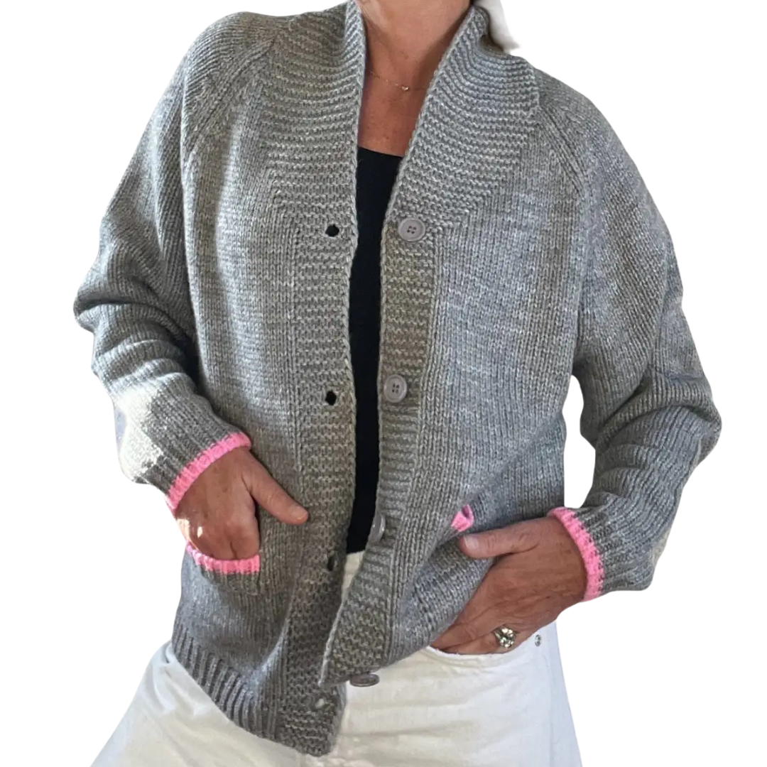 Chunky Heart Snow Letterman Sweater in Grey