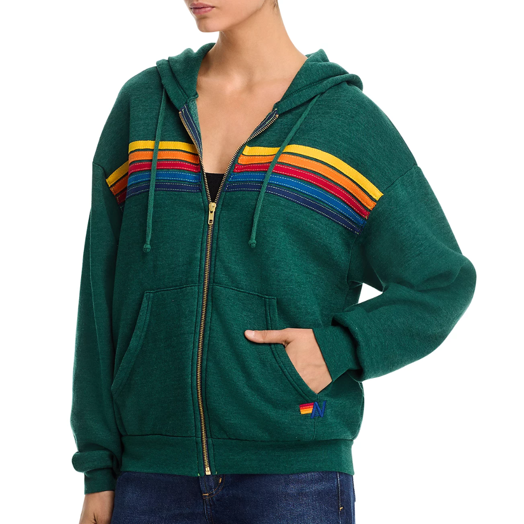 5 Stripe Hoodie in Forest/Purple/Orange