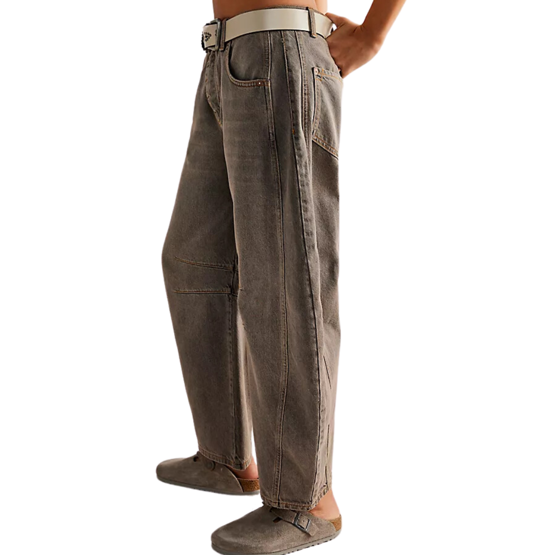 We The Free Good Luck Mid-Rise Barrel Jeans in Archive Grey