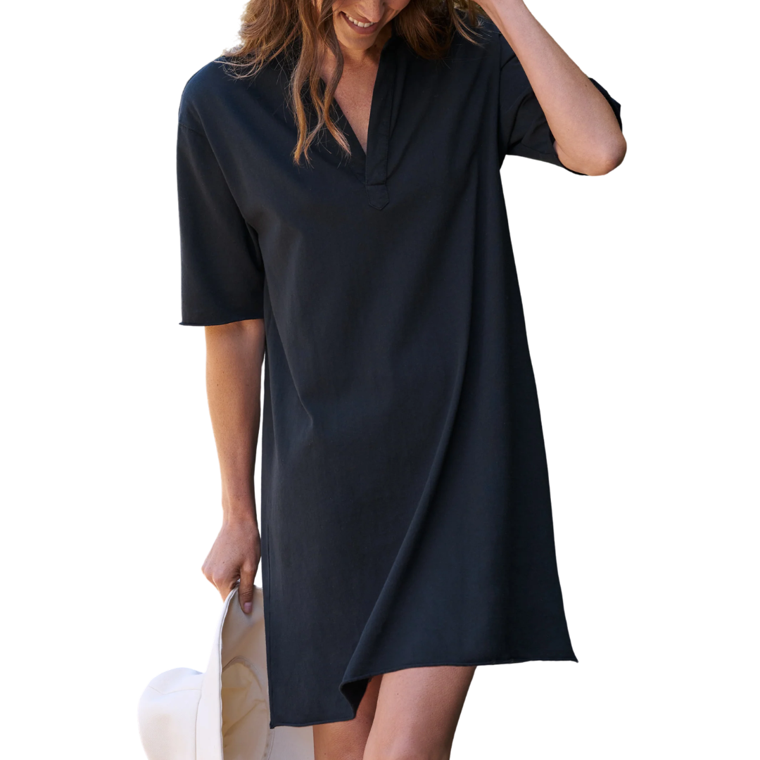 Mini Emma Popover Henley Dress in British Royal Navy