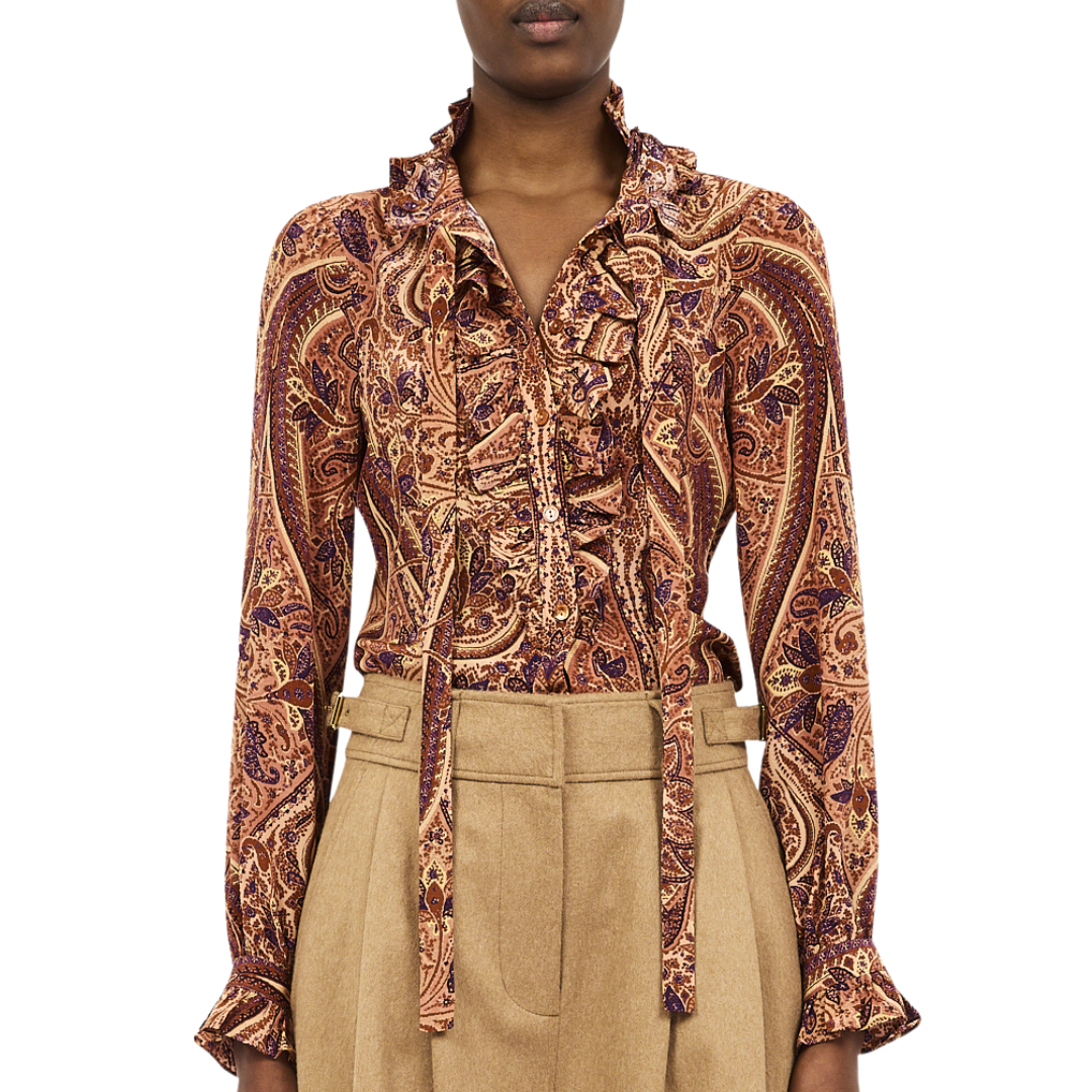 Catroux Long Sleeve Silk Blouse in Rosette